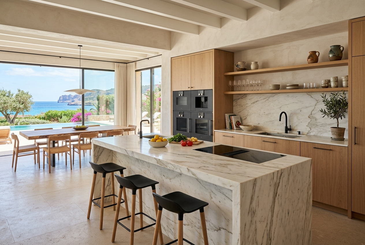 Cocina de diseño con isla en Palma