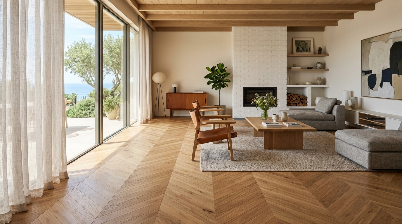 Parquet de roble en espiga y tarima interior en Maderas Albalat