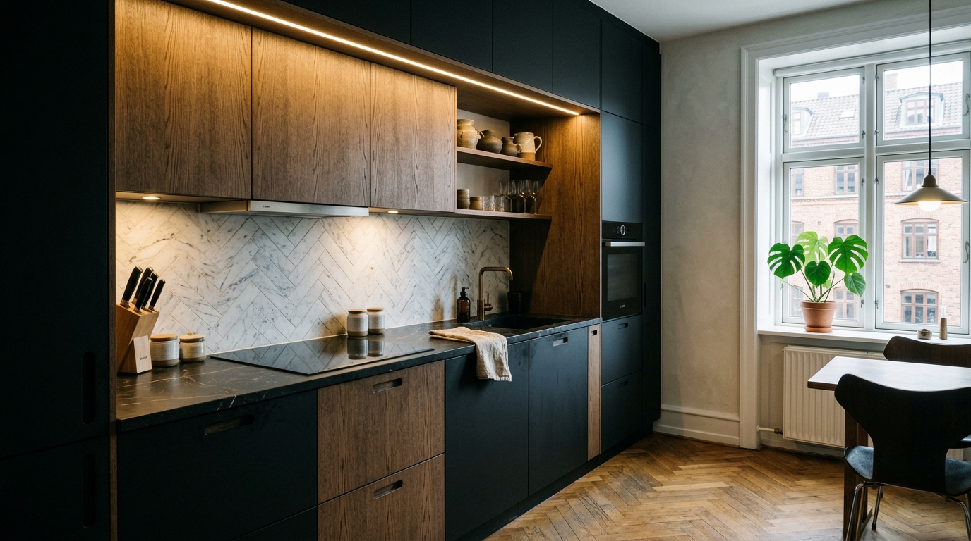 Cocina en Donostia con roble ahumado y cuarzo